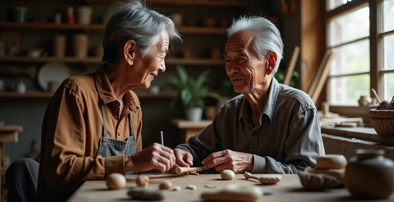 Reisender im Gespräch mit Einheimischen auf einem traditionellen Markt