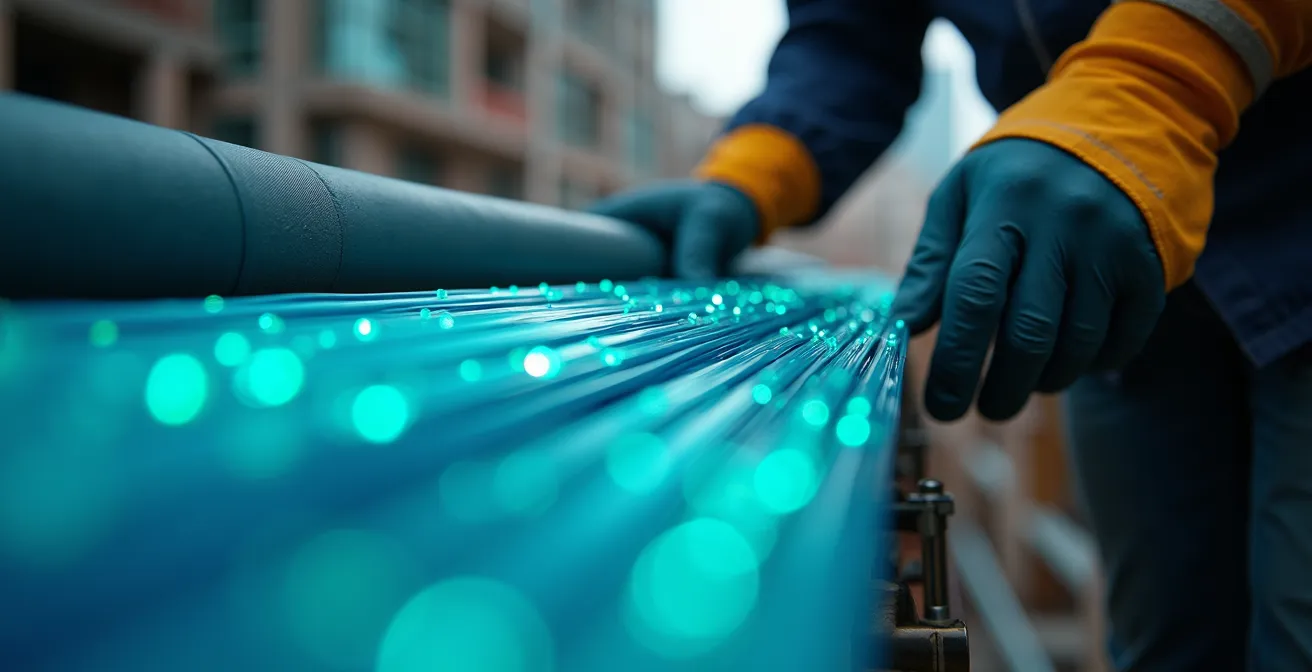 Glasfaserkabel werden in deutschem Stadtviertel verlegt