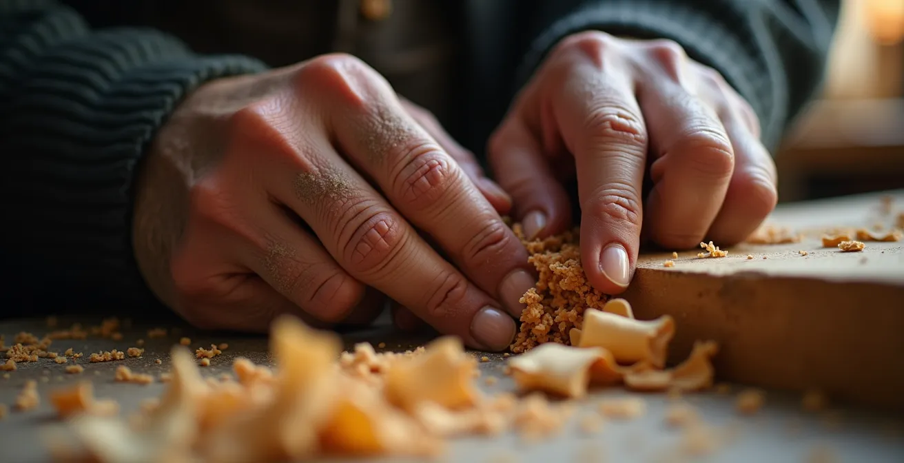 Makroaufnahme zeigt feine Details von Händen beim präzisen Handwerk