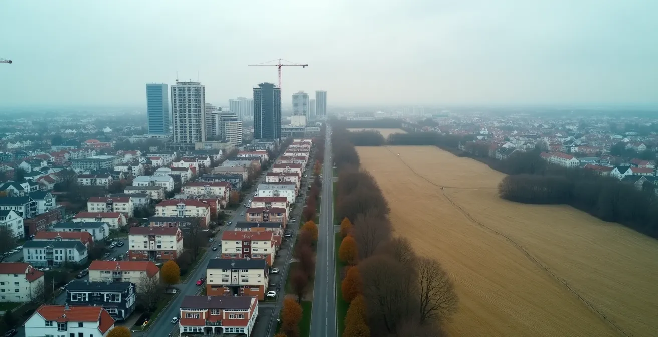 Kontrast zwischen modernen Stadtimmobilien und ländlichen Häusern in Deutschland