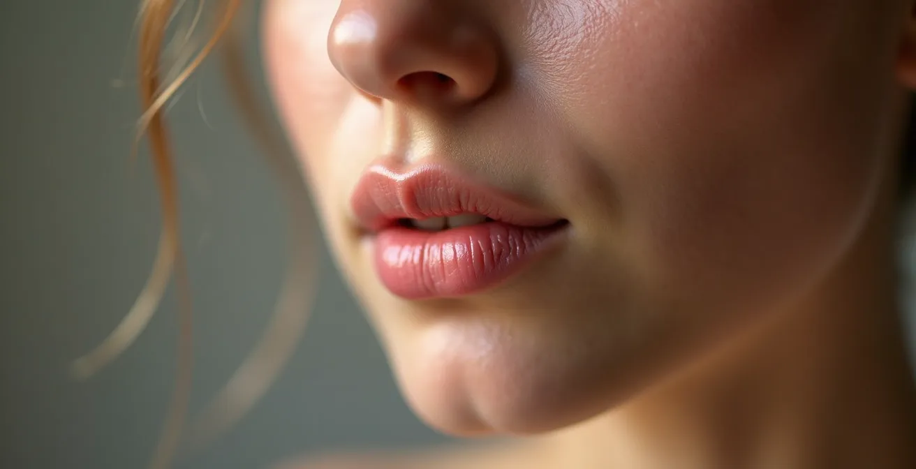 Nahaufnahme der Lippen bei einer kontrollierten Atemtechnik zur Entspannung