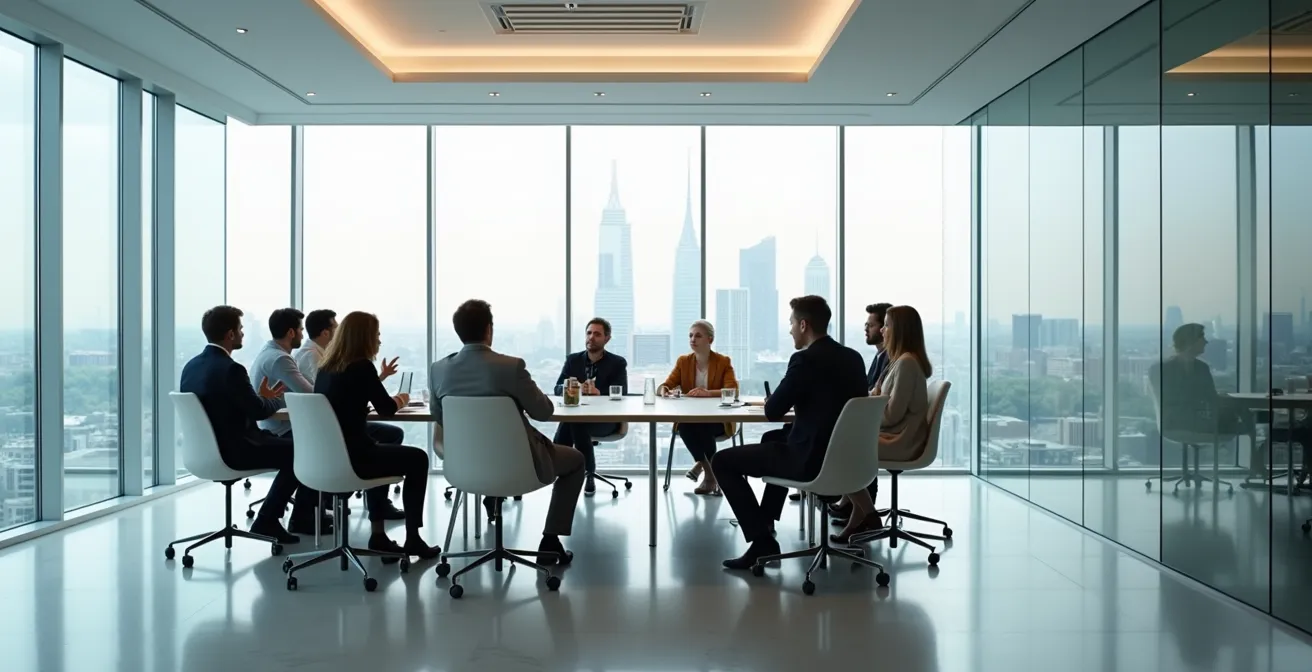 Transparente Betriebsratssitzung zur KI-Einführung in deutschem Mittelstandsunternehmen