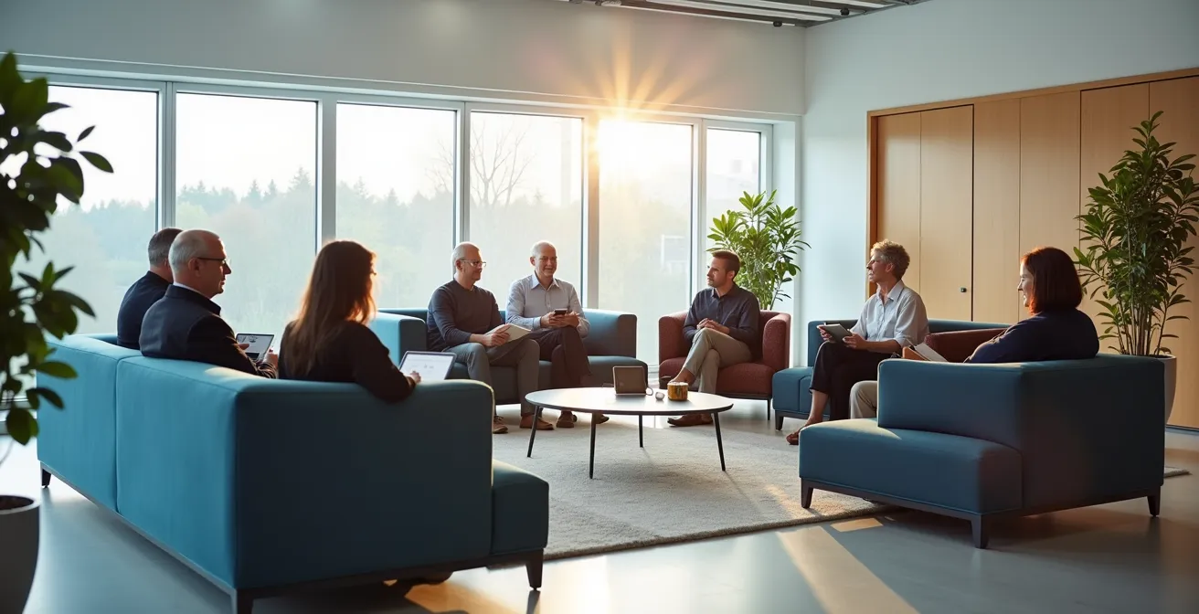 Vielfältige Lernmethoden für erfahrene Mitarbeitende dargestellt durch abstrakte Lernumgebung