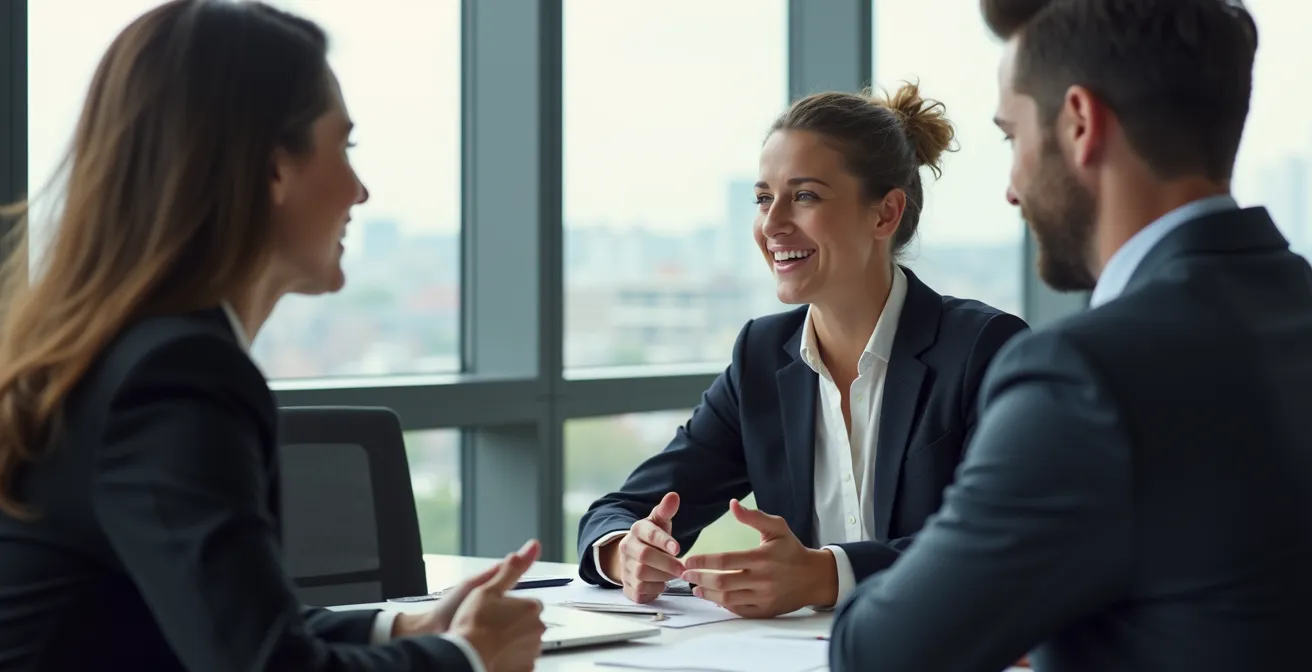 Zwei Personen im professionellen Gespräch mit respektvoller Körpersprache