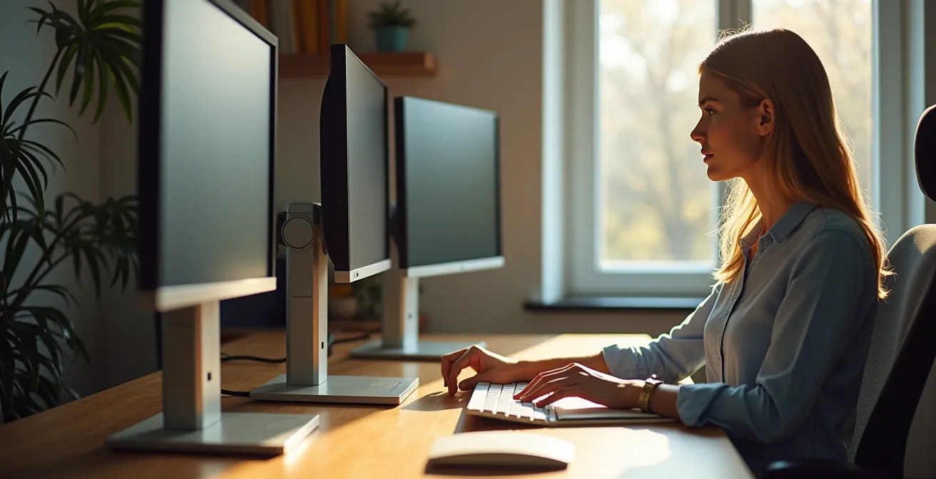 Präzise Einstellung von Schreibtischhöhe und Monitorposition nach ergonomischen Vorgaben