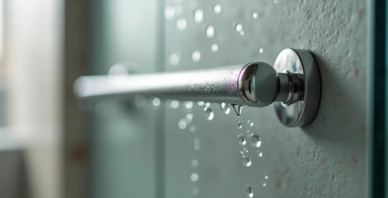 Nahaufnahme von eleganten Badezimmergriffen mit Chromfinish, die nahtlos in modernes Baddesign integriert sind